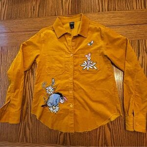 Disney Mustard Button Down Corduroy Shirt Winnie The Pooh Embroidered Size S